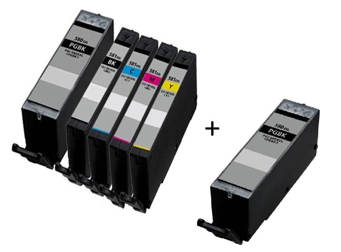 Compatible Canon PGI-580PGBKXXL / CLI-581BK/C/M/Y XXL set of 5 Ink Cartridges + EXTRA BLACK